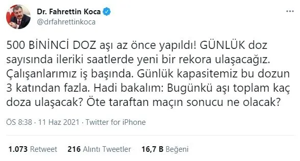 saglik-bakanifahrettin-koca-gunluk-doz-sayisinda-ileriki-saatlerde-yeni-bir-rekora-ulasacagiz-1623440308941.jpg Son dakika! Sağlık Bakanı Fahrettin Koca yeni rekoru duyurdu: 24 saat içinde 597 bin 647 doz aşı yapıldı-1