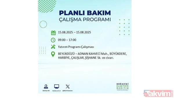 (15 Ağustos Cuma Günü İstanbul'da Elektrik Kesintisi Yaşanacak Noktalar Ve Saat Aralıkları)