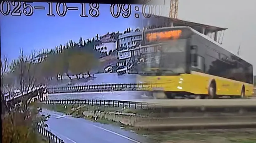 Büyükçekmece’de İETT otobüsünün kayarak yoldan çıktı! O anlar kamerada