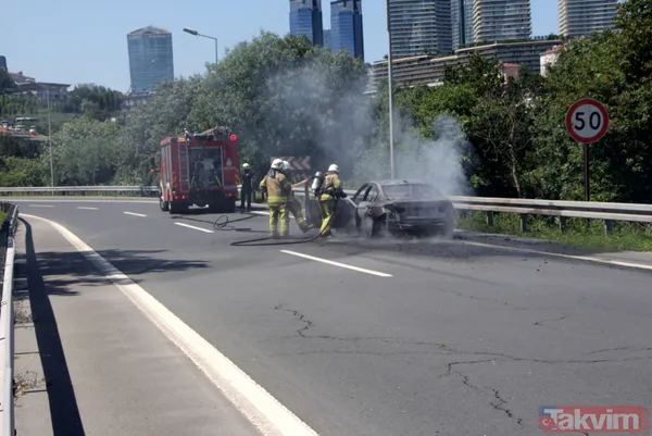 15 Temmuz Şehitler Köprüsü yolunda lüks araç alev alev yandı! Genç kadınlar geriye doğru koştu - 13