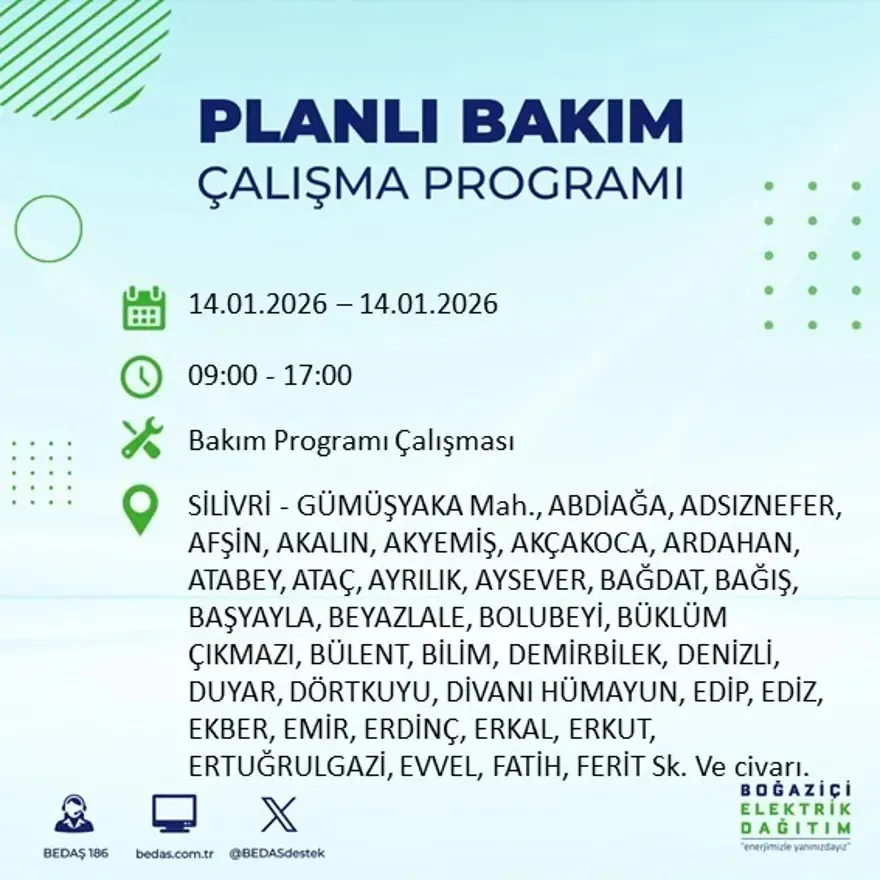 12 ilçe 8 saat elektriksiz! BEDAŞ duyurdu: İşte 14 Ocak kesinti listesi - 14