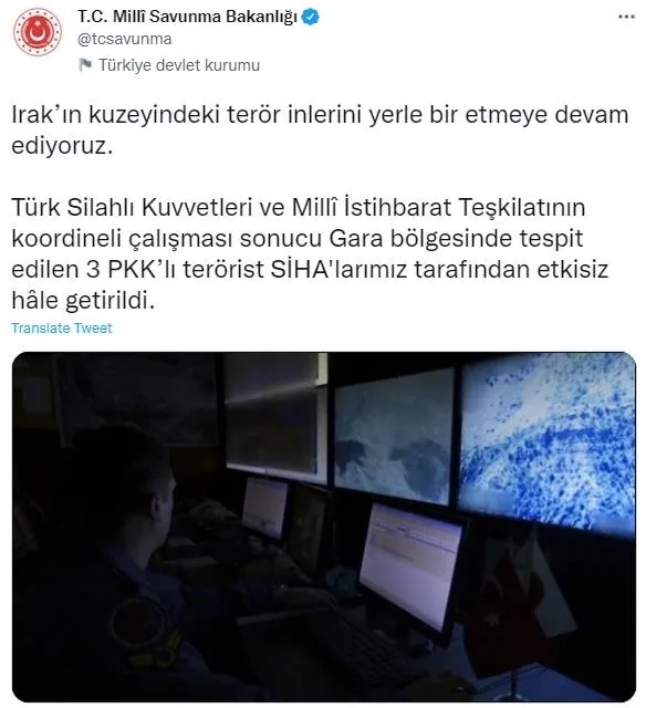 TSK ve MİT'ten ortak operasyon! Gara bölgesinde tespit edilen 3 PKK’lı terörist SİHA'lar tarafından etkisiz hâle getirildi-1