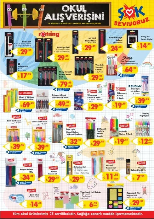 Tüm okul ihtiyaç ürünlerinde fiyatlar düştü! Okul çantası, kalem, defter, boya ŞOK'ta indirime girdi! 16-30 Ağustos 2023 ŞOK aktüel ürünler kataloğu! - 3