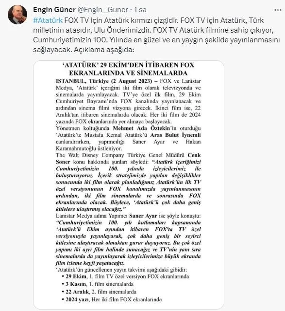 Disney kardeş kuruluşunu devreye soktu! Fox TV ’Atatürk’e’ değil skandala sahip çıktı | Tepkiler çığ gibi: Kara bir leke olarak anılacaksınız