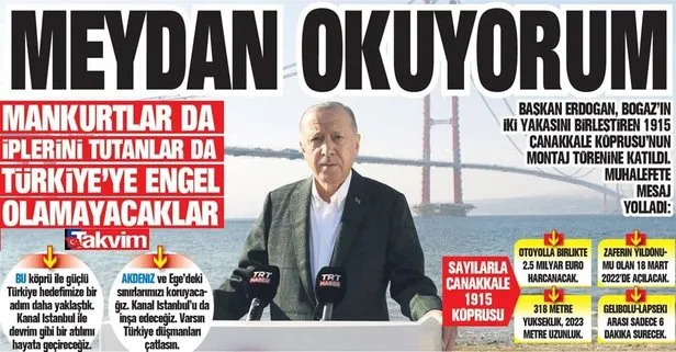 Başkan Recep Tayyip Erdoğan Çanakkale Köprüsü son tabliye montaj töreninde konuştu