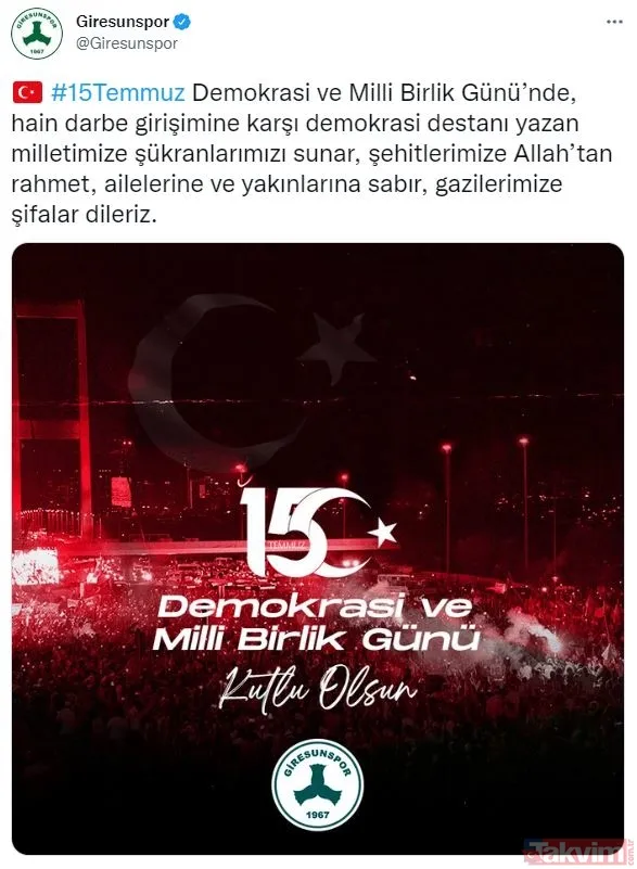 Türk futbolunun dev kulüplerinden 15 Temmuz paylaşımları... - 26