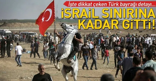 İsrail sınırına akın eden Filistinliler Türk bayrağı taşıdı