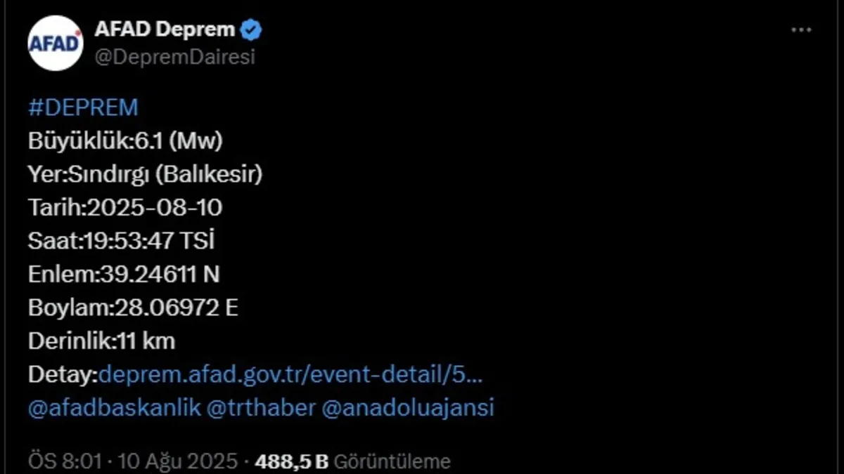 SON DAKİKA | Balıkesir'de 6.1 büyüklüğünde deprem! İstanbul ve İzmir'de hissedildi