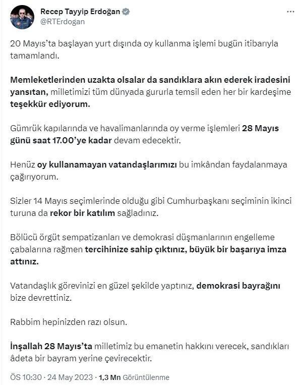 Yurt dışında oy verme işlemi tamamlandı! Başkan Erdoğan'dan gurbetçi seçmene teşekkür: 28 Mayıs için net mesaj-3