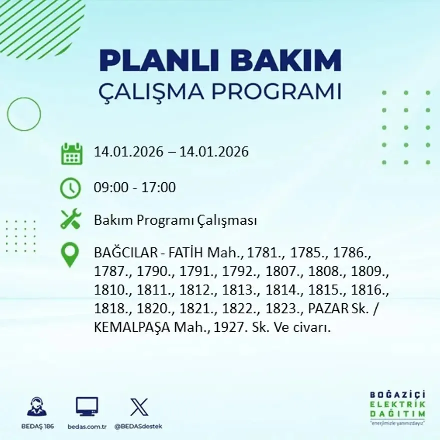 12 ilçe 8 saat elektriksiz! BEDAŞ duyurdu: İşte 14 Ocak kesinti listesi - 3