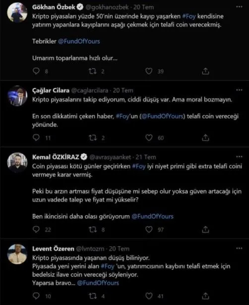 Gökhan Özbek, Çağlar Cilara, Kemal Özkiraz ve Levent Özeren'in para karşılığı Twitter'da parlattığı FOY Token battı-2