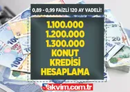 1 ayda kaç TL taksit ödenecek? 1 milyon 100 TL, 1 milyon 200 TL, 1 milyon 300 TL konut kredisi 0,89 ve 0.99 faizle 120 ay vade hesaplama tablosu!