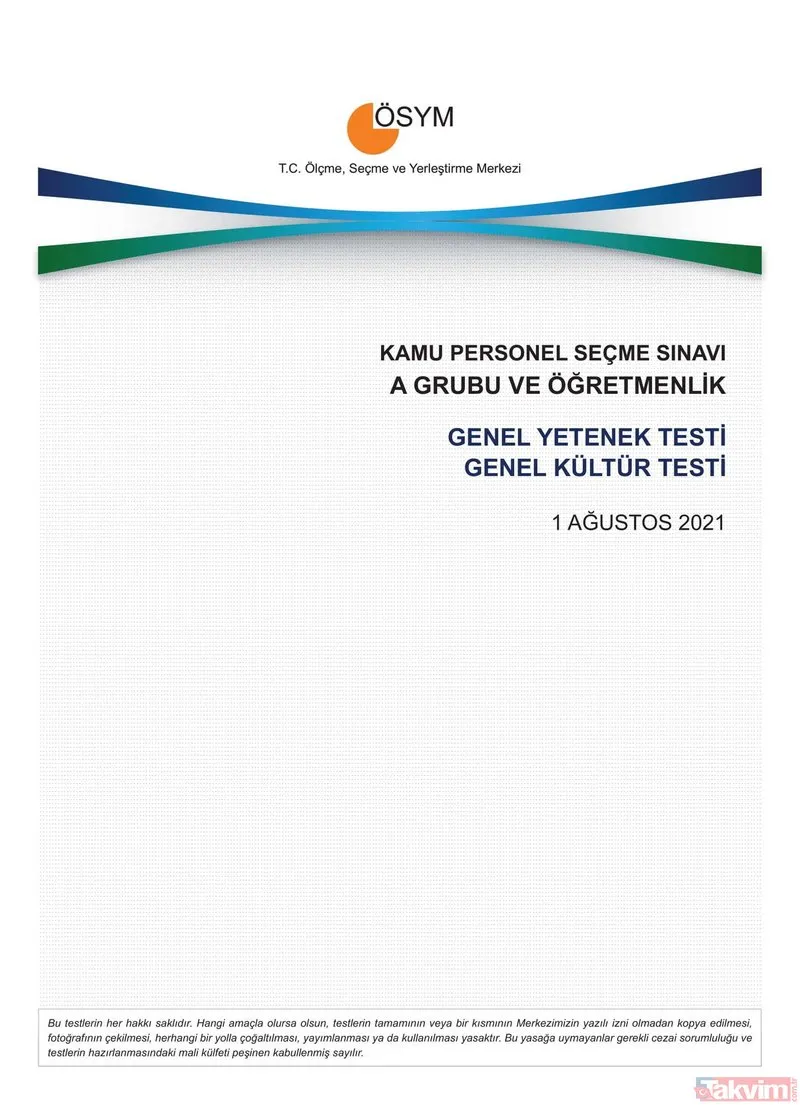2021 KPSS soru kitapçığı ve cevap anahtarı | A Grubu ve Öğretmenlik GY-GK- Eğitim Bilimleri soruları