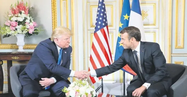 Trump - Macron zirvesine damga vuran görüntü! Macron, Trump’ın elini çok sert sıktı