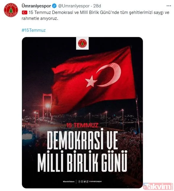 Türk futbolunun dev kulüplerinden 15 Temmuz paylaşımları... - 28