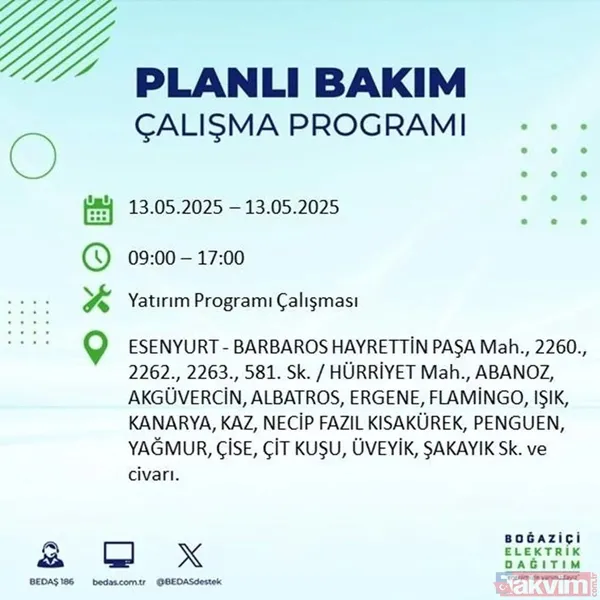 BEDAŞ duyurdu: 13 Mayıs Salı İstanbul'un 24 ilçesinde elektrikler kesilecek - 43