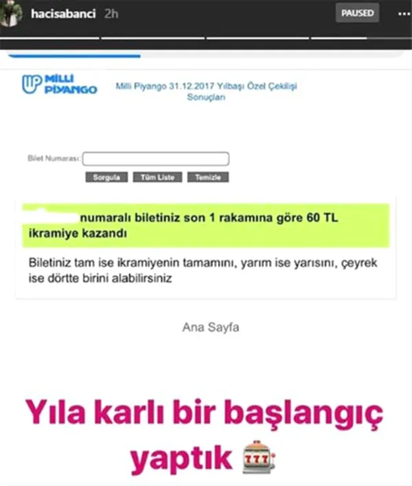 Hacı Sabancı'nın biletine 60 lira vurdu-1