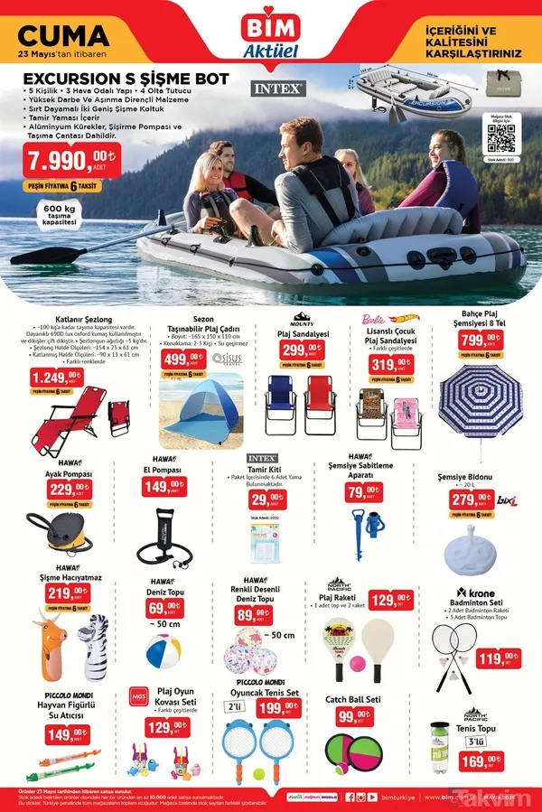 🏕️ Plaj Ve Kamp Ürünleri 🚤 Excursion S Şişme Bot – 7.990 Tl 🌞 Şezlong – 1.249 Tl ⛺ Plaj Çadırı – 499 Tl 🪑 Plaj Sandalyesi – 299 Tl 👶 Çocuk Plaj Sandalyesi...