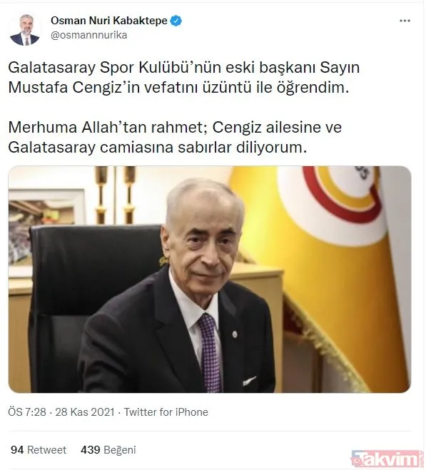 Eski Galatasaray Başkanı Mustafa Cengiz hayatını kaybetti! Spor dünyası tek yürek: Peş peşe taziye mesajları - 16