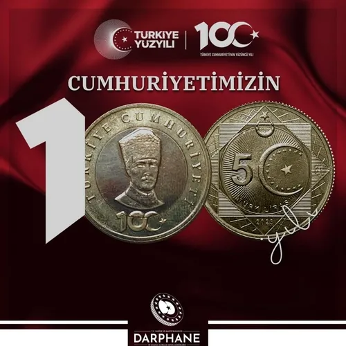 Cumhuriyetin 100. yılına özel 5 TL Madeni Tedavül Hatıra parası basıldı-2