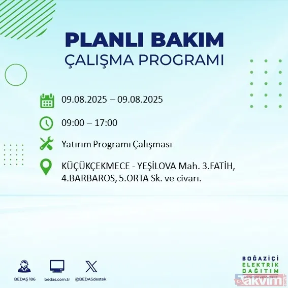 İstanbul'da hafta sonu (9 Ağustos) elektrik kesintisi var mı? BEDAŞ ilçe ilçe saat verdi - 8