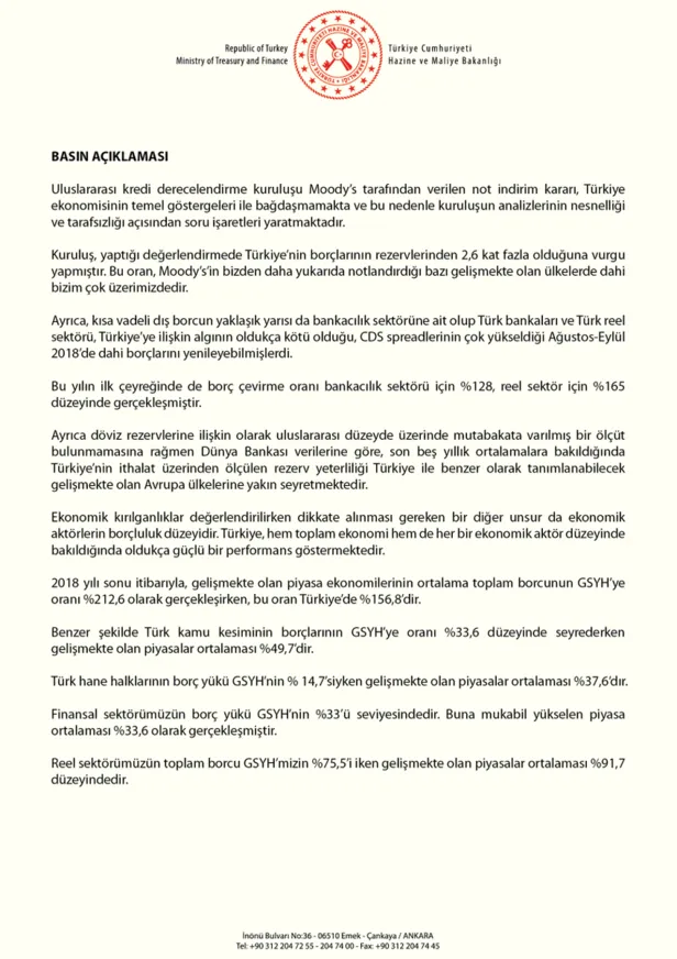 Son dakika... Hazine ve Maliye Bakanlığı'ndan Moody's'e 'not indirimi' tepkisi-2