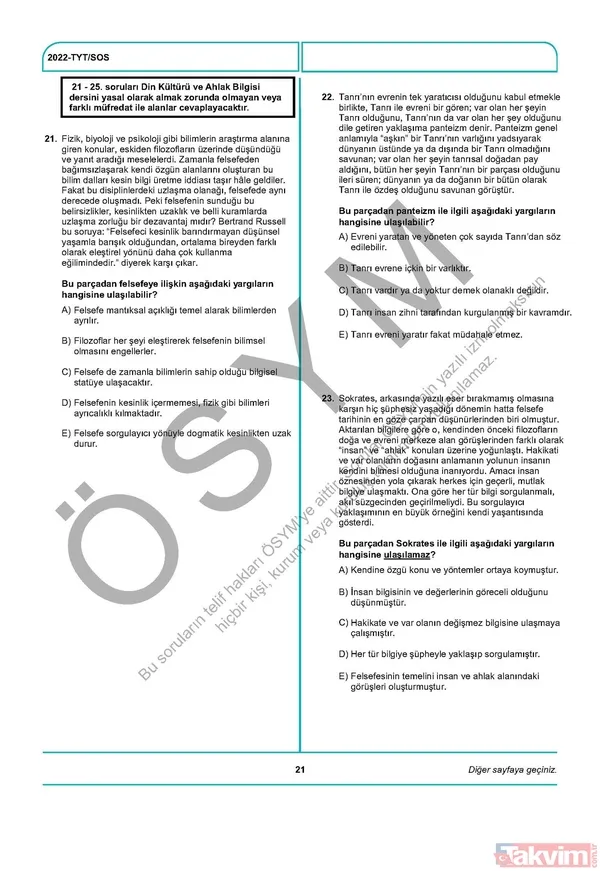 YKS TYT FUL A-B-C-D kitapçığı soru ve cevap anahtarı! 2022 YKS TYT SORU VE CEVAPLARI PDF İNDİR! osym.gov.tr YKS TYT Türkçe, Sosyal Bilimler, Matematik, Fen, Coğrafya, Din cevap anahtarı! - 23
