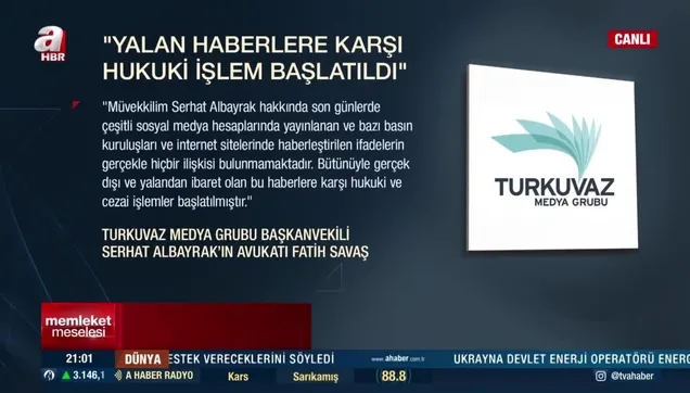 Turkuvaz Medya Grubu Başkanvekili Serhat Albayrak hakkındaki gerçek dışı ifadeler için hukuki ve cezai işlemler başlatıldı