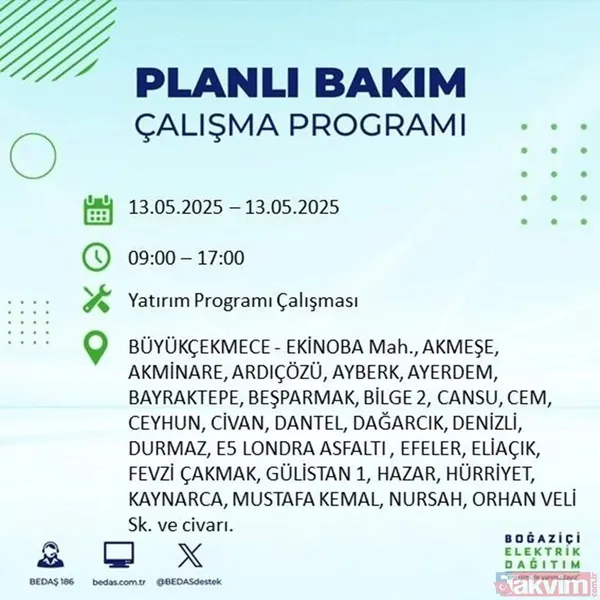 BEDAŞ duyurdu: 13 Mayıs Salı İstanbul'un 24 ilçesinde elektrikler kesilecek - 27