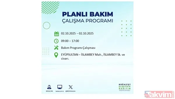 🔵2 Ekim 2025 Perşembe Günü İstanbul'da Elektrik Kesintisi Yaşanacak İlçeler