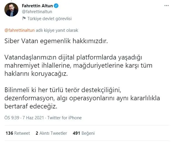 iletisim-baskani-fahrettin-altun-siber-vatan-egemenlik-hakkimizdir-vatandaslarimizin-haklarini-koruyacagiz-1623091622252.jpeg İletişim Başkanı Fahrettin Altun: "Siber Vatan egemenlik hakkımızdır, vatandaşlarımızın haklarını koruyacağız"-4