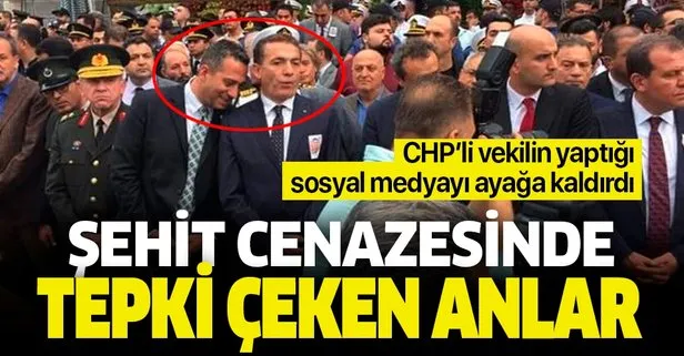 Şehit Mustafa Korkmaz’ın cenazesinde skandal! CHP’li vekilin gülerken çekilen fotoğrafı büyük tepki çekti