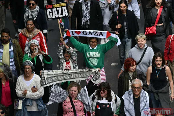 İngiltere'de on binlerce kişi Filistin için tek ses oldu: Gazze'de soykırıma son verin - 5