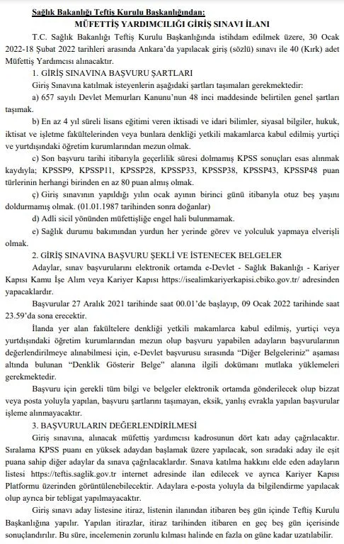 Son dakika: Resmi Gazete'de yayımlandı! Sağlık Bakanlığı 40 müfettiş yardımcısı alacak-6