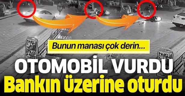 Otomobilin vurduğu motosiklet sürücüsü bankın üzerine oturdu