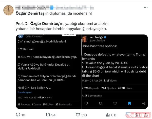 "Prof" diye gazlanıyor 'kopyala yapıştır'dan öteye gidemiyor! Özgür Demirtaş fena patladı... Çalıntı tweeti sildi "abonelik" dilendi - 11