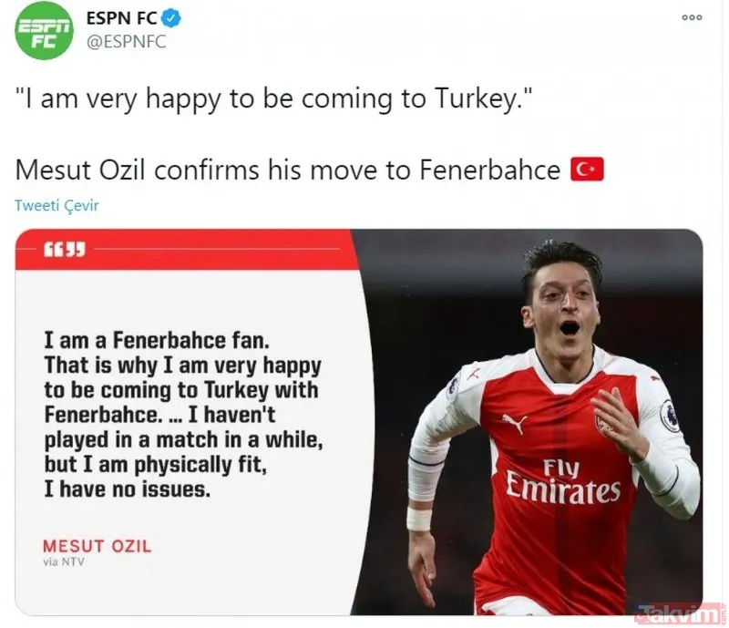 Dünya basını Mesut Özil'in Fenerbahçe'ye gelişini böyle yorumladı
