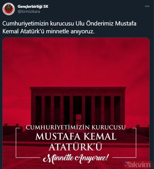 Spor camiası 10 Kasım'da tek ses oldu, Mustafa Kemal Atatürk'ü andı! İşte paylaşımlar