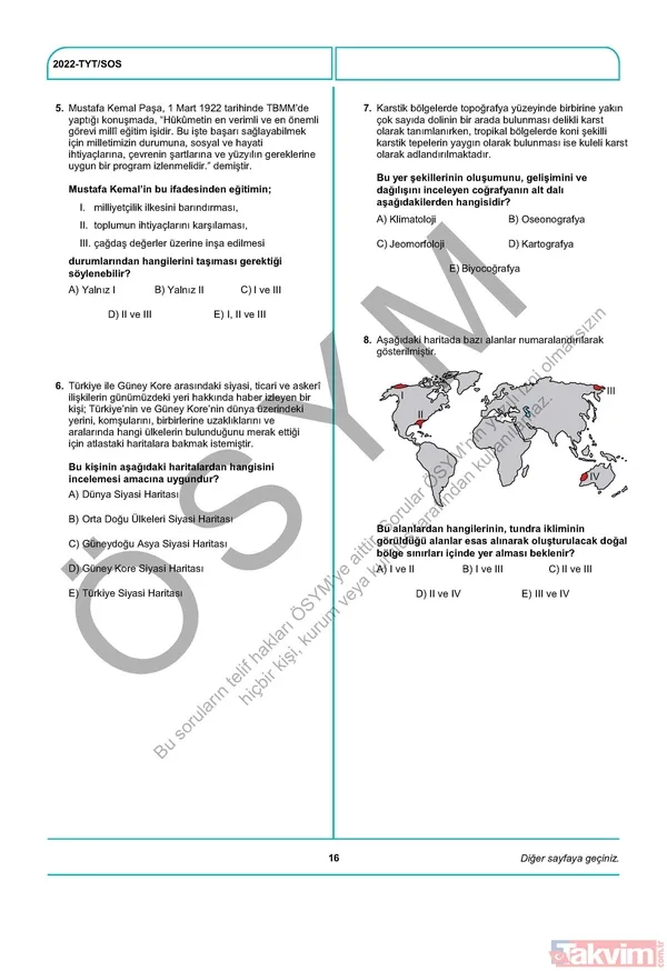 YKS TYT FUL A-B-C-D kitapçığı soru ve cevap anahtarı! 2022 YKS TYT SORU VE CEVAPLARI PDF İNDİR! osym.gov.tr YKS TYT Türkçe, Sosyal Bilimler, Matematik, Fen, Coğrafya, Din cevap anahtarı! - 18