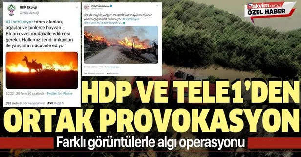 HDP ve Tele1’den Lice’deki yangında ortak provokasyon! Farklı görüntülerle algı operasyonu