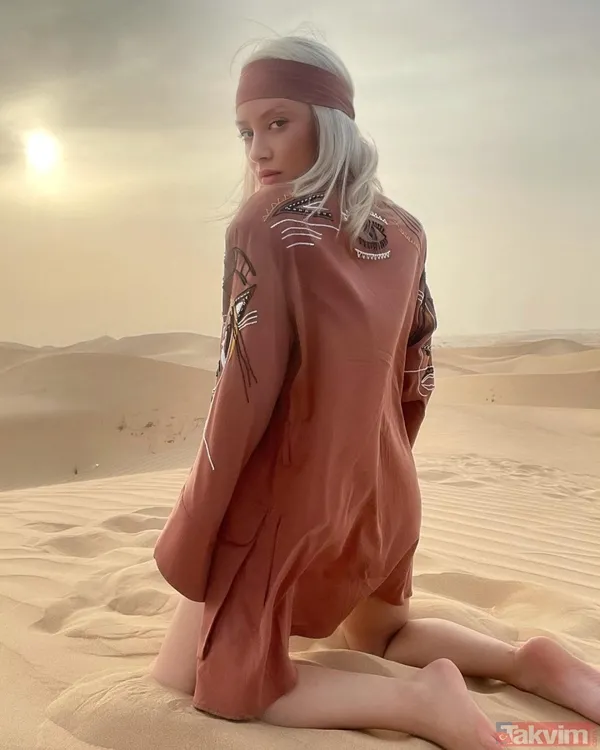 Ece Seçkin'in çöl pozları sosyal medyayı salladı! Abu Dhabi'ye giden Ece'yi görenler: "Çöl kraliçesi buraları yıktı geçti" - 6