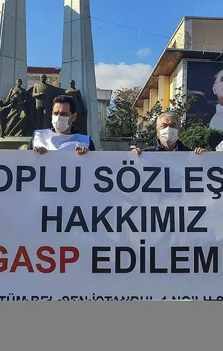 CHP'li Bakırköy Belediyesi'nde çalışan sendika üyelerinden toplu sözleşme protestosu