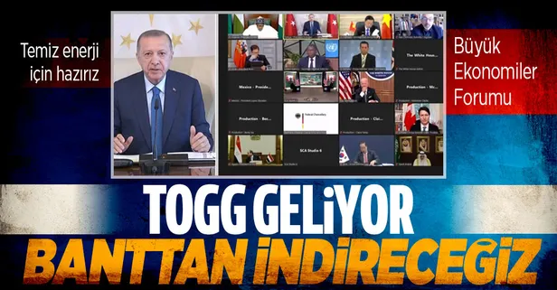 Başkan Erdoğan'dan Enerji ve İklim Konulu Büyük Ekonomiler Forumu’nda TOGG mesajı: Yıl sonunda banttan indiriyoruz