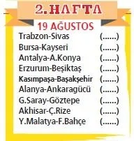 2018-2019 ilk yarı Süper Lig fikstürü