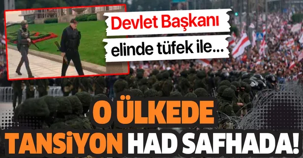 Belarus'un başkenti Minsk'te tansiyon had safhada: Devlet Başkanı Lukaşenko, konutuna elinde tüfekle geldi