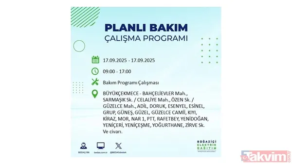 17 Eylül 2025 elektrik kesintisi bildirimi: İstanbul'da elektrik kesintisi olacak ilçeler hangileri? BEDAŞ mahalle mahalle listeledi - 6