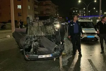 Karaman’da otomobil devrildi