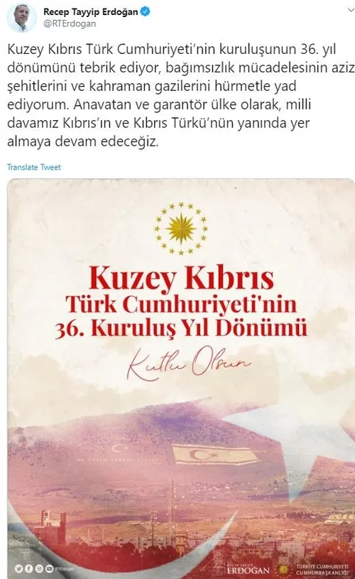 Başkan Erdoğan'dan KKTC'nin 36. yıl dönümü paylaşımı-1