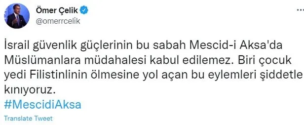 Son dakika: AK Parti Sözcüsü Ömer Çelik'ten İsrail'e 'Mescid-i Aksa' tepkisi-2