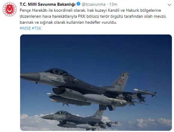 Son dakika: Irak'ın kuzeyindeki terör hedeflerine hava harekatı-1